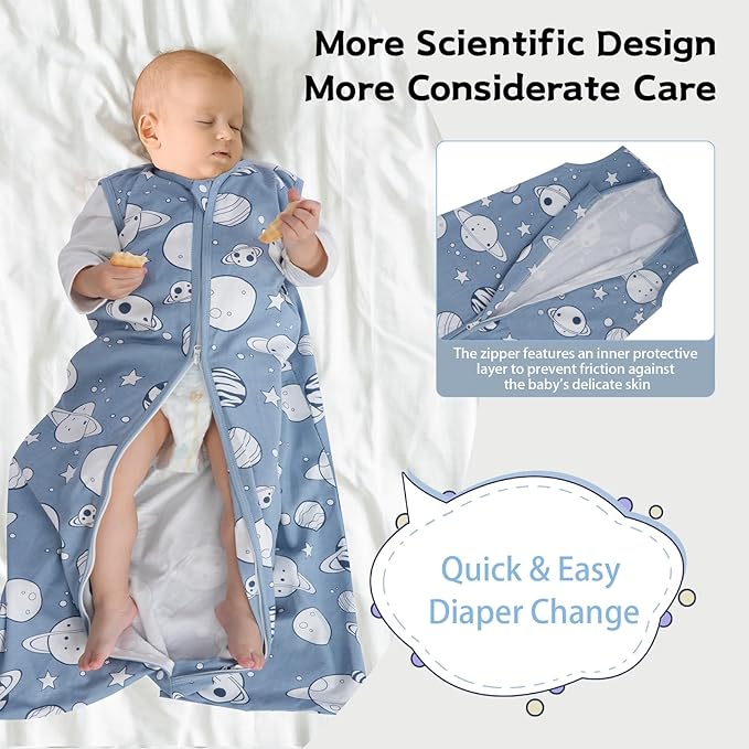 Wrrernsin Baby Sleep Sack 12-18 Months Baby Wearable Blanket 100% Cotton TOG 0.5 2-Way Zipper Newborn Sleeping Bag, 3 Pack Comfy Lightweight Sleep Sacks for Babies