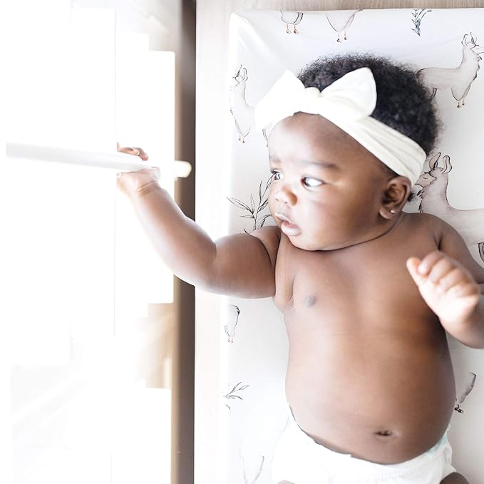 Oilo Changing Pad Cover, Breathable Turkish Cotton Fitted Jersey, 300 Thread Count, Machine Washable, Fits Standard Changing Pads (32" x 16"), Girl, Boy, & Neutral Nursery Design, Llama