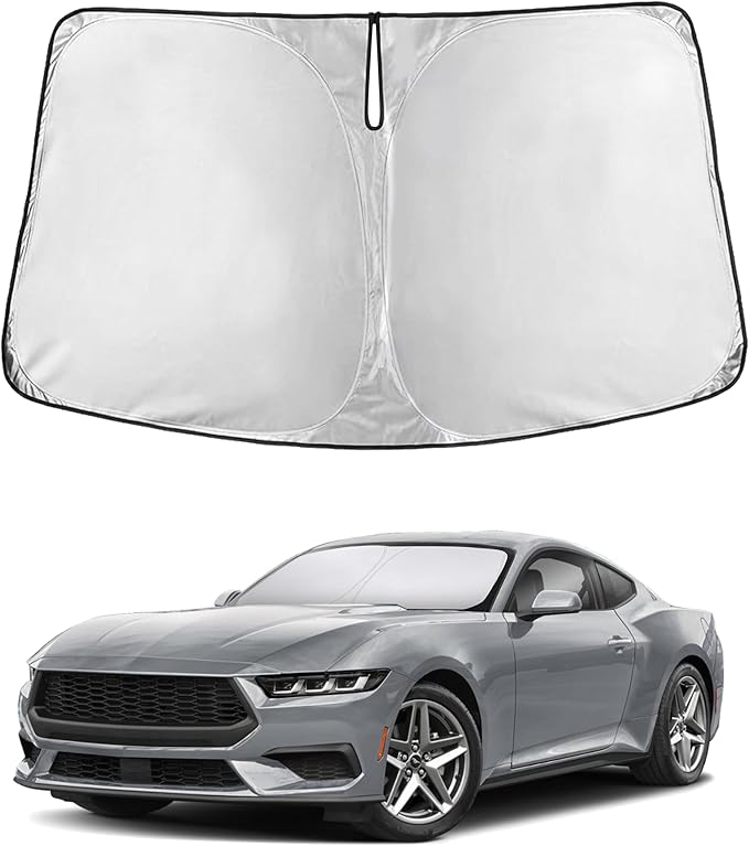 Econour Windshield Sunshade for Ford Mustang 2015-2024 2025 2026, Sun Visor for Front Windshield & Window Sun Shade Cover, UV Heat Blocker & Protector, Car Accessories