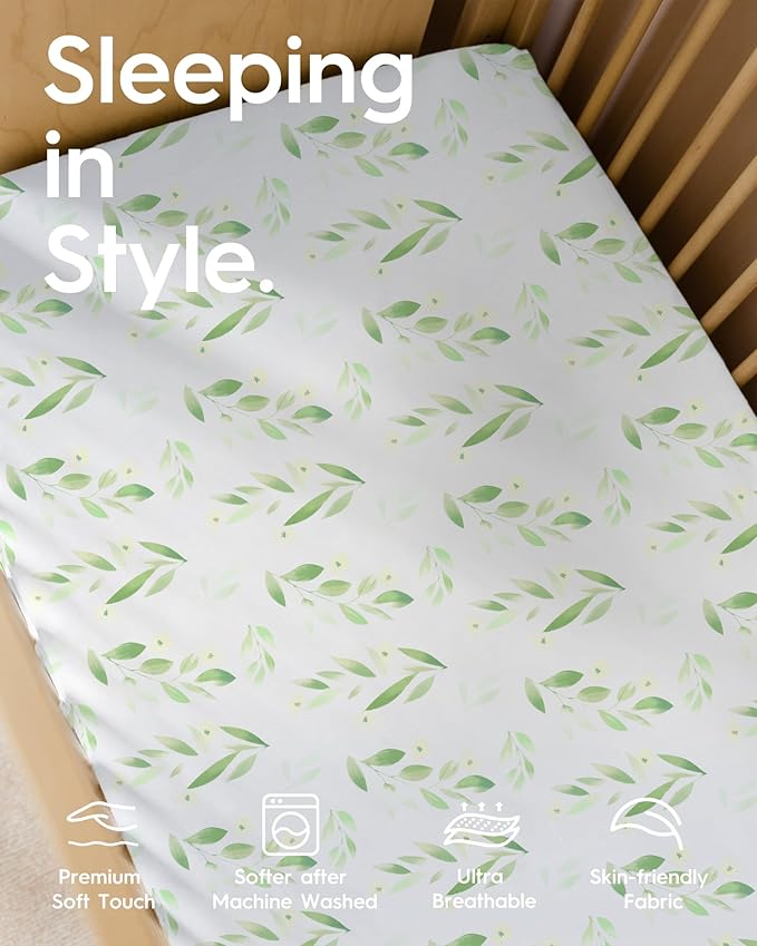 TotBasic Crib Sheets for Boy Girl, Premium Soft Crib Mattress Fitted Sheet, Ultra Breathable Baby Sheets, Super Stretchy Baby Bed Sheets 28''x52''x9'' Extra Deep Pocket, 2 Pack