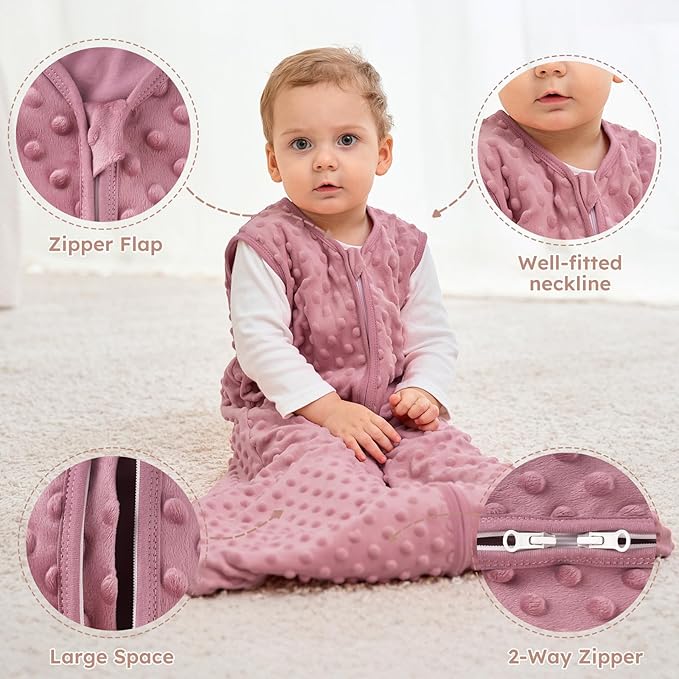Yoofoss Fleece Baby Sleep Sack 0-6 Months with Plush Dots, TOG 1.5 Baby Wearable Blanket with 2-Way Zipper, Cotton Toddler Sleep Sack Fleece