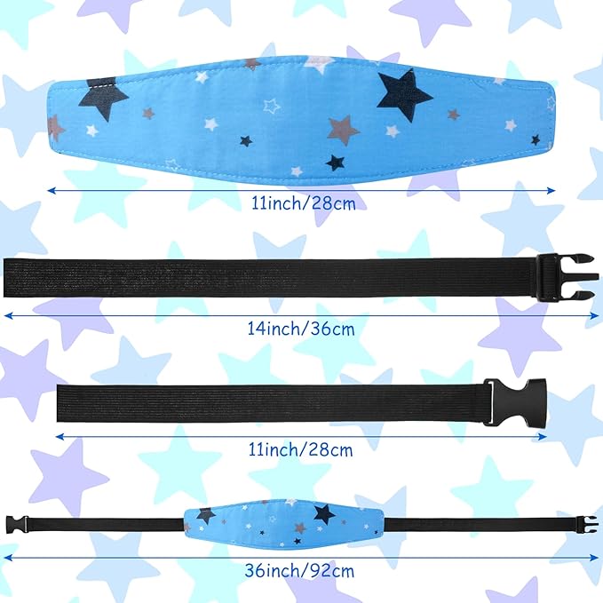 HESTYA 2 Pieces Baby Carseat Head Support Band Strap Headrest Stroller Seat Sleeping Headrest Neck Relief Head Strap Headband for Kids Children Toddler Infant(Star)