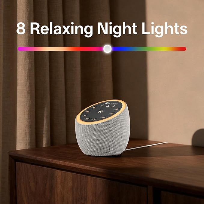 Hotmoon Sound Machine for Sleep, Cocoon 2 White Noise Sound Machine with 40 Non-Looping Sounds, Dual-Speaker & Timer, 8 Night Light, Pink Brown Green Noise for Sleeping Adults, Office Privacy, Plug-in
