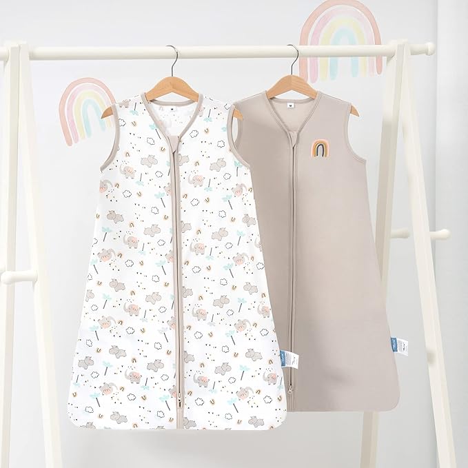 TILLYOU 2 Pack Baby Sleep Sack 18-24 Months 100% Cotton Wearable Blanket 0.5 TOG Sleeveless Summer Sleep Sacks with 2-Way Zipper, Happy Forrest & Nude