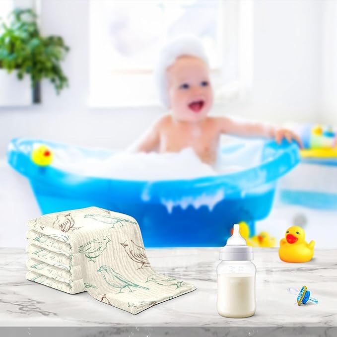 vvfelixl Baby Muslin Washcloths Color Birds Baby Burp Cloths Cotton Baby Face Towel for Newborn Infants Boys Girls Soft and Absorbent 11.8 X 11.8 in, 3 Pack