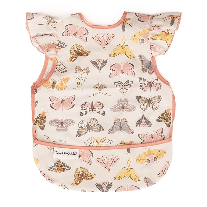 Tiny Twinkle Mess Proof Baby Bib for Girls | Waterproof Toddler Bib for Eating | Baby Apron for Feeding | Machine Washable | Perfect Shower Gift (Flutter, 2-4Y)