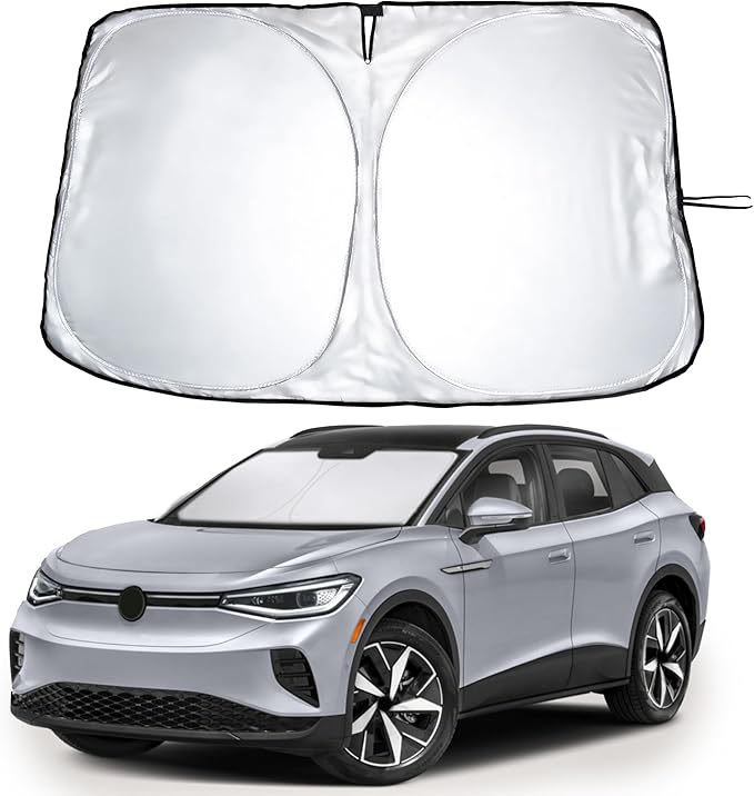 EcoNour Windshield Sun Shade Compatible for Volkswagen ID.4 2021–2026 | Custom Fit EV Front Window Sunshade | Foldable Heat & UV Reflective Sun Visor