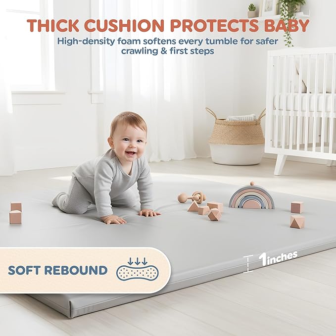 Play Mat Cover Only – Fits 50x50x1 Rollable Foam Floor Mat for Babies – Waterproof, Easy to Clean Replacement Cover for Tummy Time & Crawling – Grey