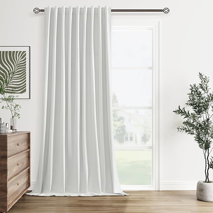 Guken White 100% Blackout Linen Curtains 60 Inch Wide by 96 Inch for Living Room Bedroom Back Tab Thermal Insulated Black Out 1 Drapes Room Darkening Window Curtains,1 Panel