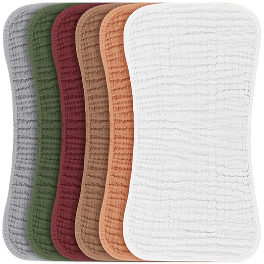 Konssy Muslin Baby Burp Cloths Sets for Unisex- 6 Pack Large 100% Cotton Burping Clothes for Newborn, Baby Girls and Boys