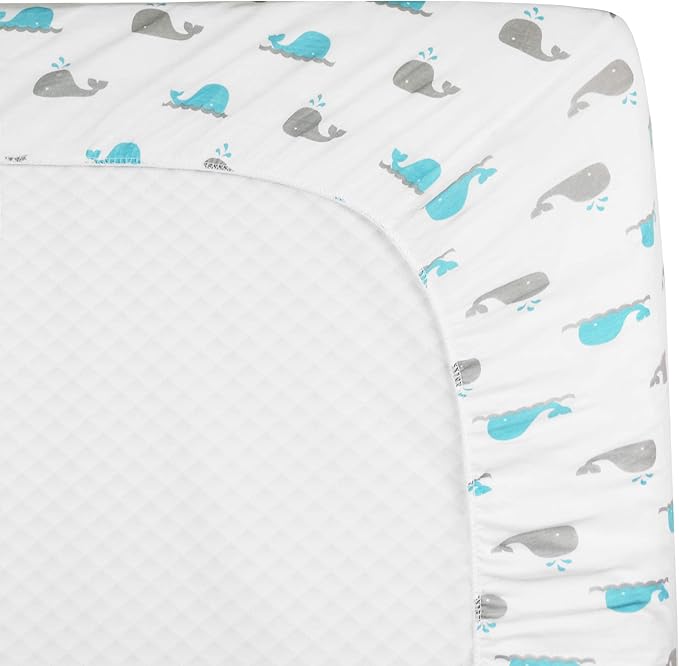 American Baby Company 15" x 33" Fitted Bassinet Sheet, Printed 100% Natural Cotton Jersey Knit, Aqua Whale, Soft Breathable, for Boys and Girls 1 Count (Pack of 1)