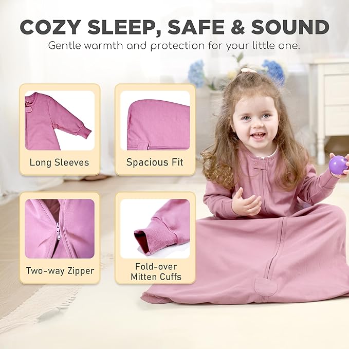 Mama Cheetah Baby Sleep Sack with Sleeves, 0.5 TOG Organic Cotton Wearable Blanket and Two-Way Zipper, Swaddle Transition Long Sleeve Sleeping Bag for Newborn Infant Toddler, 18-24 Months