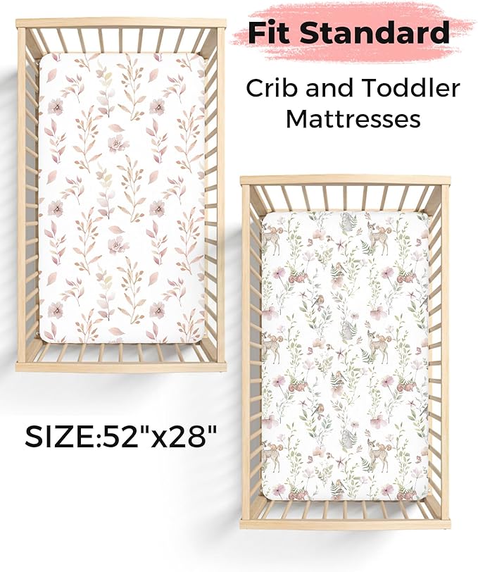 Crib Sheets for Boys and Girls, 2 Pack Fitted Baby Sheets for Standard Toddler Mattress 28" x 52", Soft Breathable Jersey Knit Baby Bedding (Teddy Love)