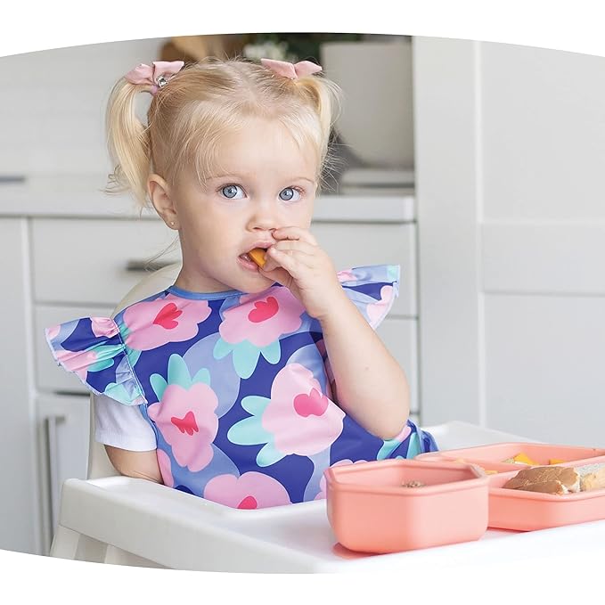 Tiny Twinkle Mess Proof Baby Bib for Girls | Waterproof Toddler Bib for Eating | Baby Apron for Feeding | Machine Washable | Perfect Shower Gift (Floral Blue, 2-4Y)
