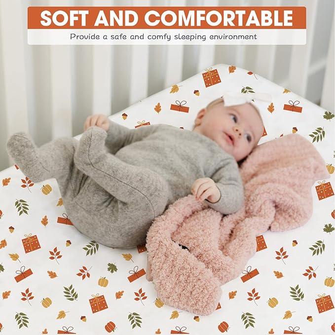 Bimocosy Crib Sheets 4 Pack, Baby Crib Sheets Fitted for Boys and Girls Breathable & Snug Fit, Soft Toddler Bed Sheets for Standard Crib Mattress Nursery Daycare Essentials, Autumn Dinos