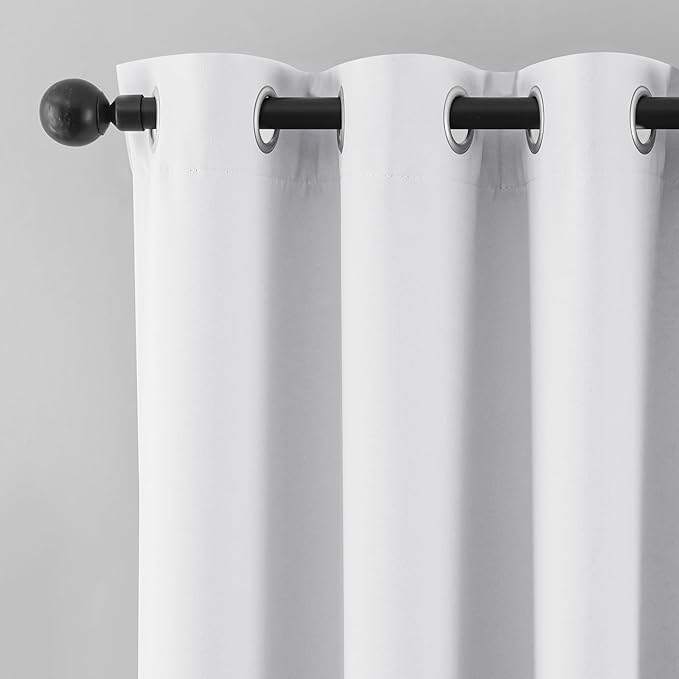 Beauoop White 100% Blackout Curtains 54 Inch Long 2 Panels for Bedroom Living Room Solid Room Darkening Thermal Insulated Soundproof Energy Saving Grommet Top Window Treatment Drapes,52x54 2 Set