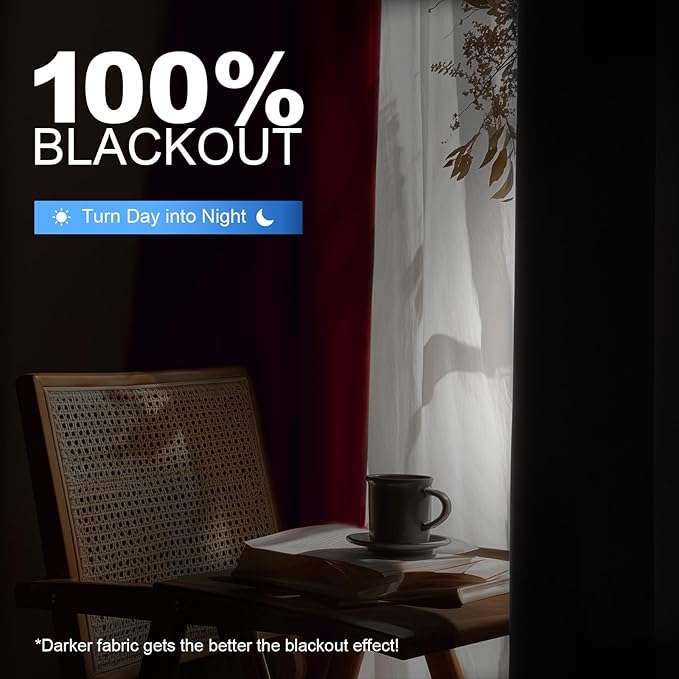 Linen 100% Blackout Curtains for Bedroom, Black Out Curtains 84 Inch Long, Room Darkening Curtains for Living Room, Long Curtain Grommets Drapes, Thermal Curtains(2 Panels, Burgundy)