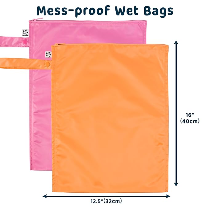 Tiny Twinkle Mess Proof Wet Bags | 2-Pack Reusable Waterproof Wet Bags for Swimsuits | Baby Clothes | Travel & Diaper Bag (Sweet Treat)