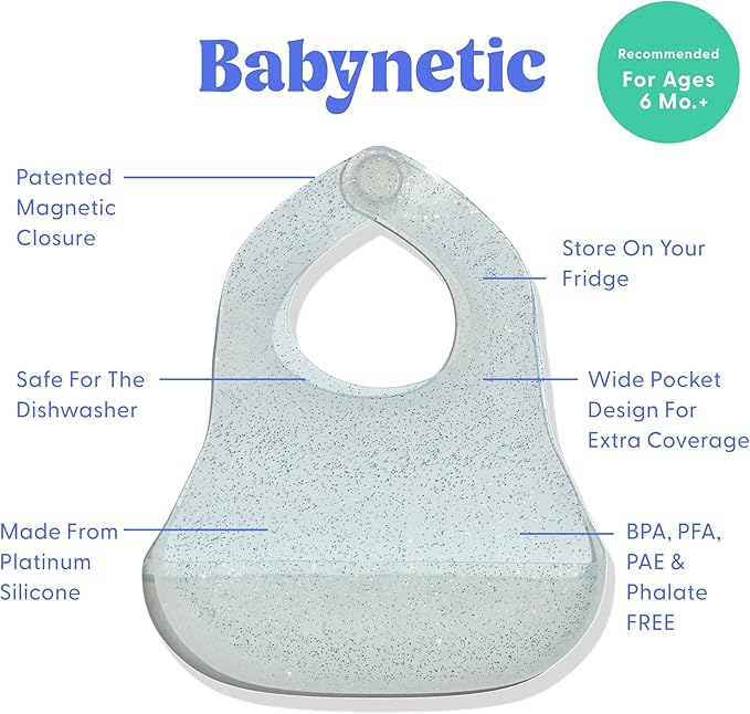 Babynetic Magnetic Silicone Baby Bib – Waterproof, Dishwasher Safe, BPA Free Food-Grade, Feeding Bib for Infants and Toddlers