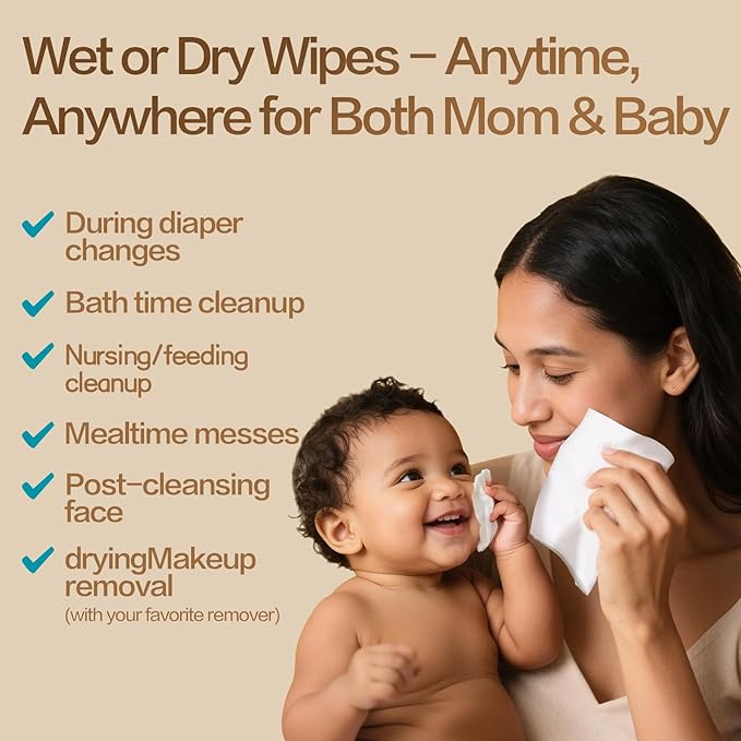 Winner 100% Cotton Dry Wipes, USDA Certified Baby Wipes, 33% Thicker & Ultra Soft, Hypoallergenic & Unscented for Baby Sensitive Skin, Wet/Dry for Diaper Changes, Meals & Cleanup, Pack of 3, 240 pcs