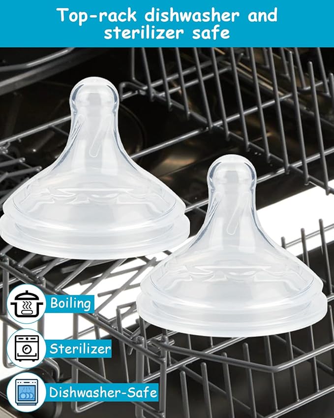 Silicone Nipple for Dr. Brown's Natural Flow Level 1 Wide-Neck Baby Bottle, 0m+, Slow Flow, 6 Count