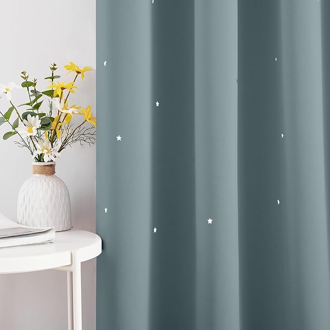 NICETOWN Kids Blackout Curtains for Bedroom, Grommet Thermal Insulated Cut Out Star Print Room Darkening Curtains for Kids Girls Room/Thanksgiving, Set of 2 Panels, 52 x 84 Inch, Stormy Sea
