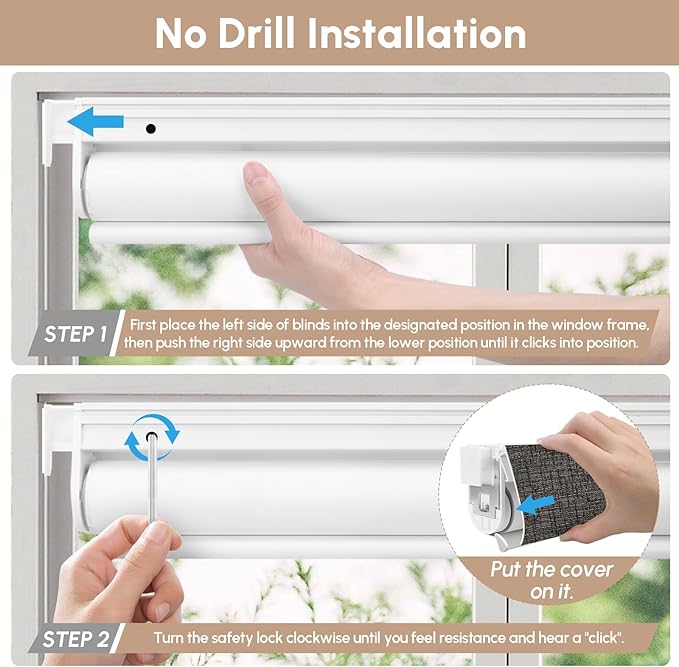 Kincmo No Drill Motorized Blinds with Remote, 100% Blackout Roller Shades for Windows, Custom Electric Blinds Compatible with Alexa, Apple Homekit, Google Home (100% Blackout Classic Shadow)