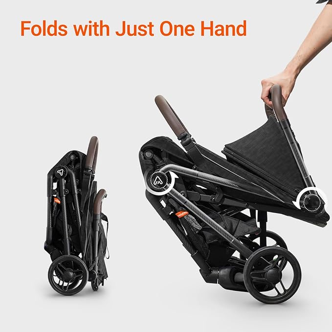 MAMAZING Lightweight Baby Travel Stroller with Carbon Fiber Frame, Compact & Airplane-Friendly, One-Handed Folding Design, 11.6 lbs, Perfect for Toddlers, Organizer & Cushion Included, Black