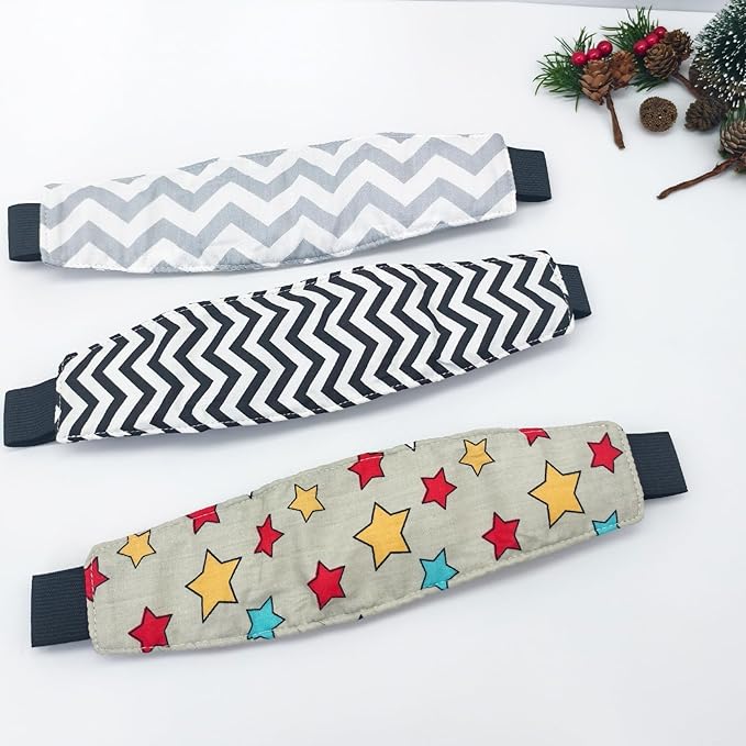 3 PCS Head Support for Stroller and Car Seat Adjustable Headband Strap and Pillow for Comfortable Sleeping Travel and Infants(Printing)