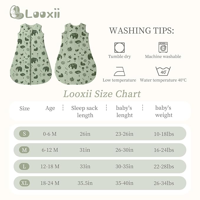 Looxii Baby Sleep Sack 0-6 Months 2.5 TOG Baby Wearable Blanket, Cotton Quilted Newborn Sleeping Bag 2-Way Zipper Warm Toddler Sleeping Sack for Winter