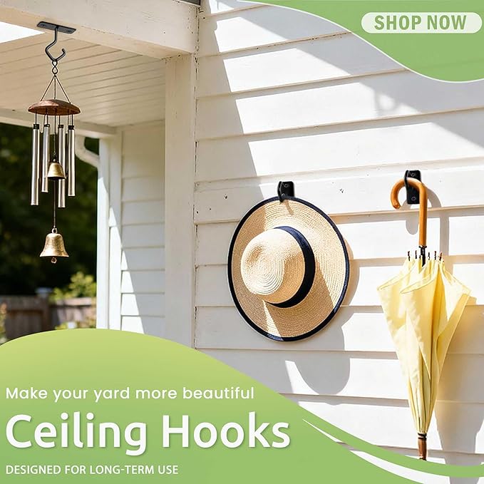 Ceiling Hooks for Hanging Plants - 2.5 Inch Iron Plant Bracket 8 Pack, Metal Plant Hanger Wall Hooks for Plants, Lanterns, Light, Wind Chimes, Indoor&Outdoor Decoration Black