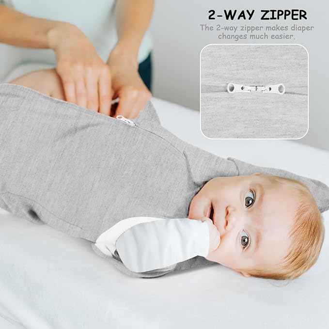 MEXXI Swaddle Baby Sleep Sack with Arms Up, Baby Transitional Swaddle with Double Zipper, 0.5 TOG, 13-19 lbs, M