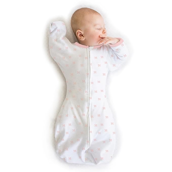 Amazing Baby Transitional Swaddle Sack, Arms Up Half-Length Sleeves & Mitten Cuffs, Swaddle for Newborn Transition to Baby Sleep Sack Wearable Blanket, Large, 6-9 Month, 21-24 lb, Pink Tiny Bows
