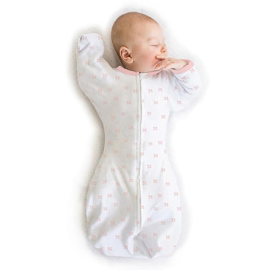 Amazing Baby Transitional Swaddle Sack, Arms Up Half-Length Sleeves & Mitten Cuffs, Swaddle for Newborn Transition to Baby Sleep Sack Wearable Blanket, Large, 6-9 Month, 21-24 lb, Pink Tiny Bows