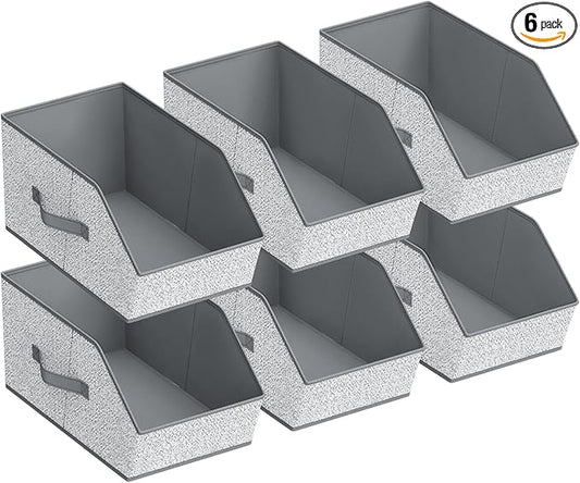Large Closet Storage Cubes - Closet Storage Bins with Dual Handles for Clothes, Towels, Toys, Shelf Organizer Bins for Bedroom, Nursery, Shelves, Small Spaces, Ant Light Gray, 6 Pack