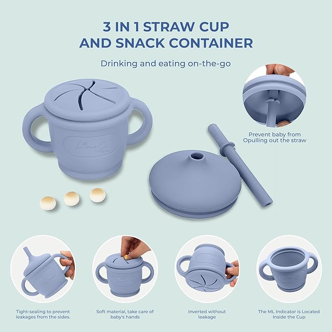Silicone Baby Feeding Set, 10 Pcs Baby Led Weaning Supplies | BPA-Free Baby Dishes with Toddler Plates and Bowls Set, Silicone Bib, Suction Cup, Baby Spoons & Forks | Empower Independence – Gray