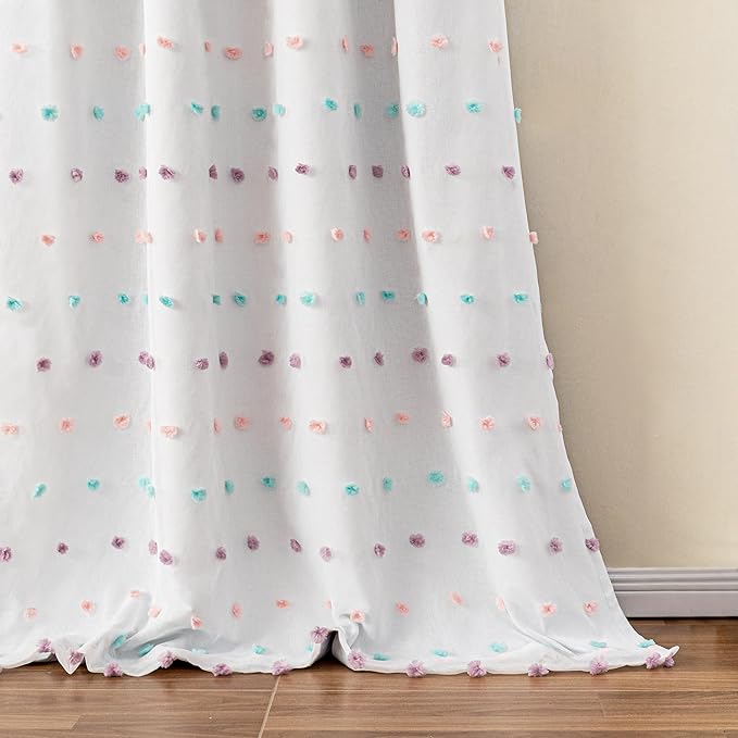 MYSKY HOME 100% Blackout Curtains for Living Room 102 Inch White Curtains Extra Long Total Light Block Girls Room Drapes Thermal Insulated Room Darkening Rainbow Pom Pom Sheer Grommet 2 Pieces 52 Wide
