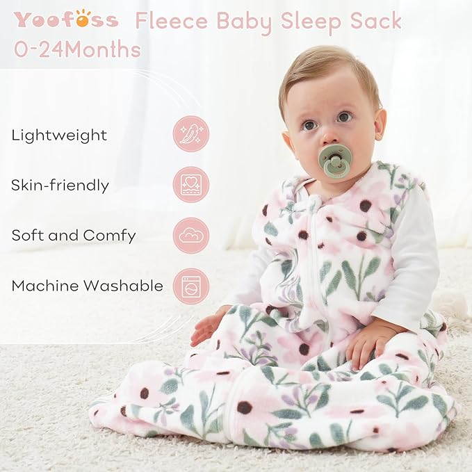 Yoofoss Baby Sleep Sack 18-24 Months, 1.5 Tog Sleep Sack, Fleece Baby Wearable Blanket with 2-Way Zipper, Toddler Sleeping Sack, Soft Warm Lightweight(Small)