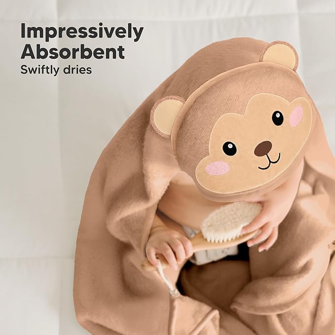 KeaBabies Hooded Baby Towel for Newborn - Viscose Derived from Bamboo Large Baby Bath Towels with Hood for Boys, Girls, Toddler, Extra Absorbent & Soft Newborn Bath Essentials (Monkey, Regular)