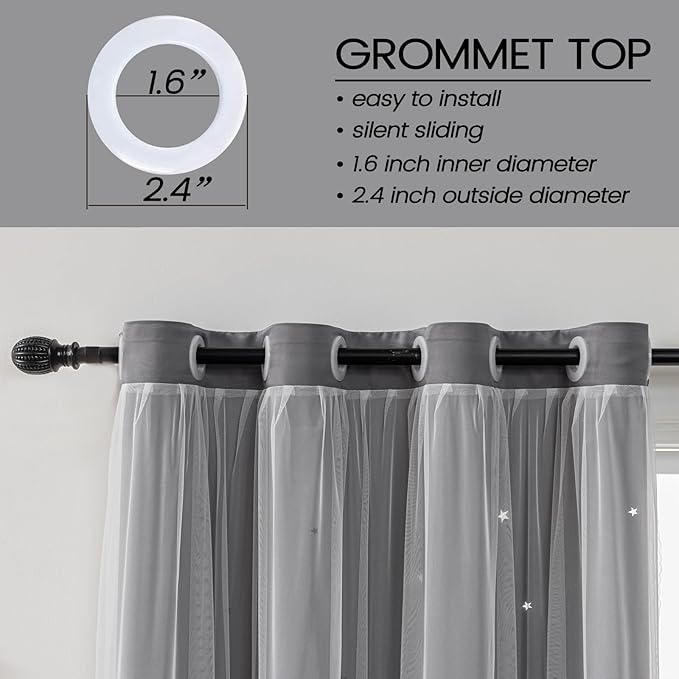 Light Gray Curtains for Kids Bedroom Nursery Decor Star Cutout Double Layer Light Blocking Blackout Curtains for Living Room Kids Room Grommet Top Curtain 2 Panels 34 x 63 inch