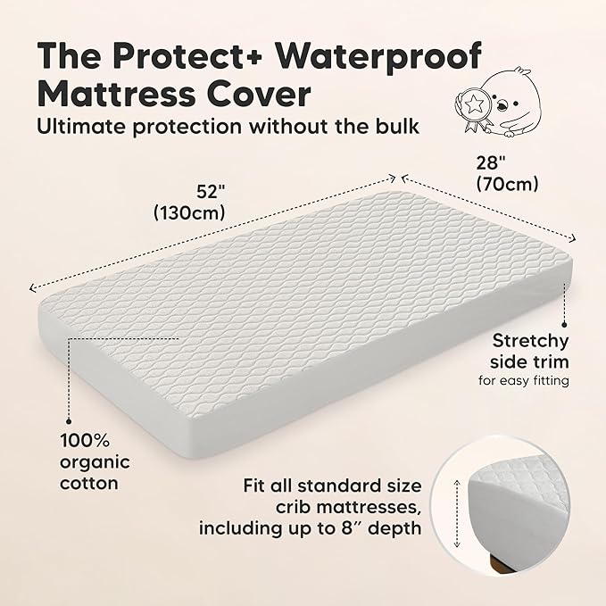 2-Pack Waterproof Crib Mattress Protector Cover Fitted - Quiet Baby Crib Mattress Pad Sheets, 52" x 28" Soft Quilted Cotton Baby Sheet, Machine Washable, Easy Fit, Durable (Pearl Gray/Mavy)