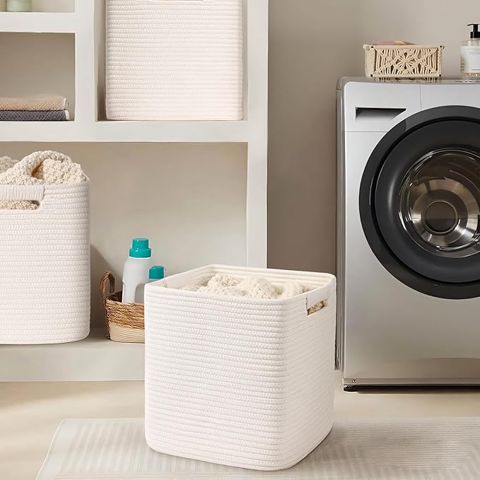 11 Inch Storage Cubes, 6 Pack Cube Storage Bins for Organizing, Cotton Rope Woven Baskets for Shelves, Bathroom, Kids Room, Closets, Baby Nursery