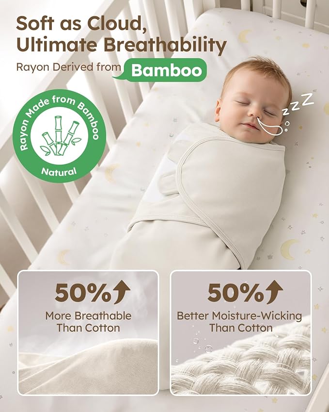 Yoofoss Baby Swaddle for Newborns 0–3 Months, Adjustable Soft & Breathable Swaddles,Noiseless Closure Swaddle Sleep Sack, Durable & Snug Fit