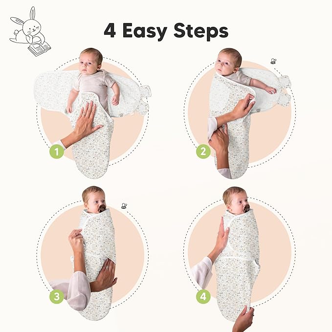 3-Pack Organic Baby Swaddle Sleep Sacks - Swaddles for Newborns, Infant 0-3 Months, Baby Girls, Boys, Soft & Snug Newborn Sleep Sack, Nursery Swaddling Blankets (Prairie)