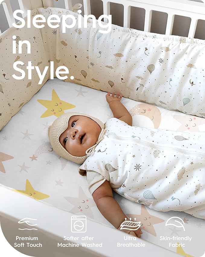 TotBasic Cloud-Like Soft Pack N Play Sheets - Compatible with Graco, 4moms, Dream On Me, Baby Trend and Other 27 X 39/24 X 38 Inch Playard Mattress Pad, Jersey Knit Cotton, 2 Pack (Planet & Moon)