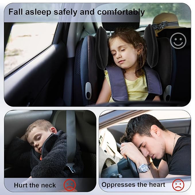 BBTO Car Headrest Pillow for Kids and Adults, 360° Adjustable Travelling Neck Pillow Head Rest Support, Must Haves for Toddlers, Road Trip Essentials to Match with Booster Seats for Cars
