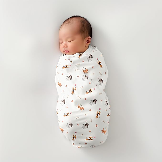 Muslin Swaddle Blankets, Soft Breathable Cozy Baby Blankets for Newborn Boys and Girls, 47” X 47“, 2 Pack Receiving Swaddles, 70% Viscose from Bamboo 30% Cotton (Playful Pals)