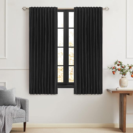 PRIMROSE Black Curtains 63 inch for Living Room Velvet Drapes Blackout Rod Pocket Back Tab Window Treatment Semi Room Darkening Decor Curtains for Bedroom Set of 2 Panels