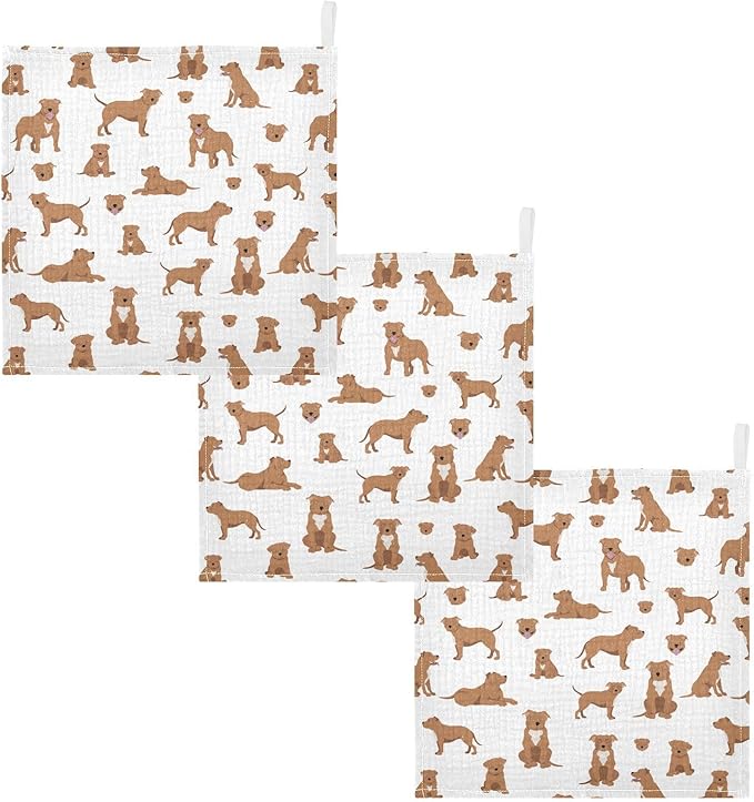 vvfelixl Baby Cotton Washcloths Staffordshire Bull Terrier Infants Bath Towel for Unisex Face Towels for Newborn, Natural Baby Wipes Delicate Skin, 11.8 X 11.8 inch, one sizex3