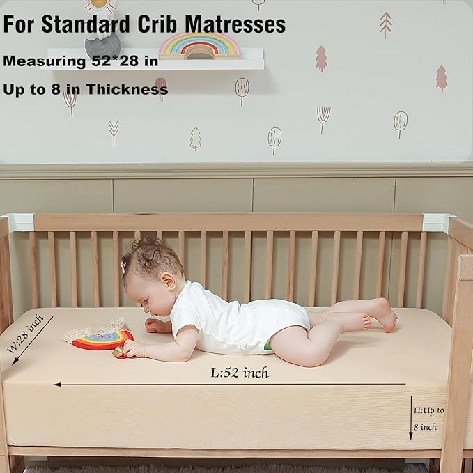 2 Pack Muslin Crib Sheets for Boys Girls Rutiwa Baby Sheets for Crib 100% Cotton Soft Breathable Sheets Neutral Fit Standard Crib & Toddler Bed Mattress 28"x52"(Harbor Gray/Beige)